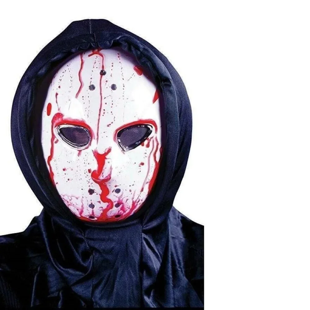 Jason Bleeding Hockey Halloween Mask Hooded Costume Accessory Adult Teen 14+